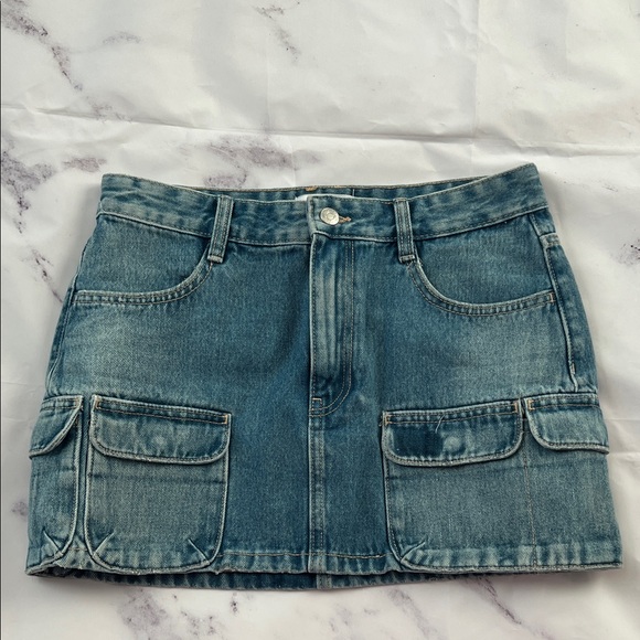 Zara Cargo Denim Mini Skirt with Pockets -Size Small - Picture 1 of 6